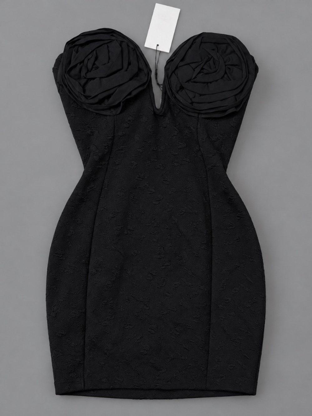 ZARA Black Floral Rosette Strapless Mini Dress Size M NWT